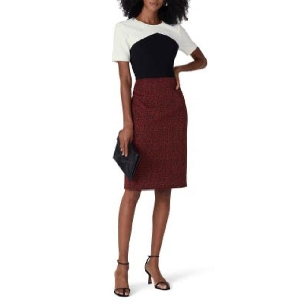 Jason Wu Collective Red Jacquard Colorblock Short Sleeve Mini Dress Size 10